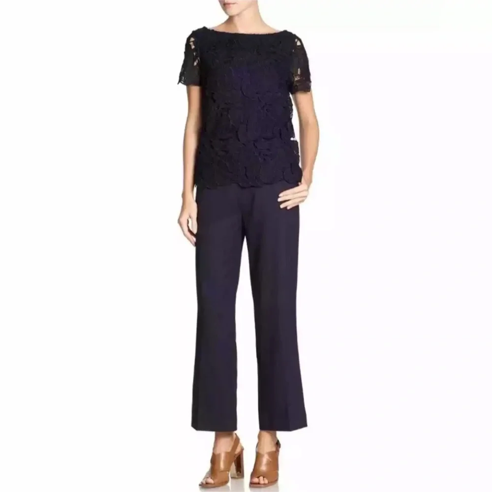 $500 TORY BURCH AVALON NAVY LACE OVERLAY WOOL BLEND PARTY ROMPER SIZE 0